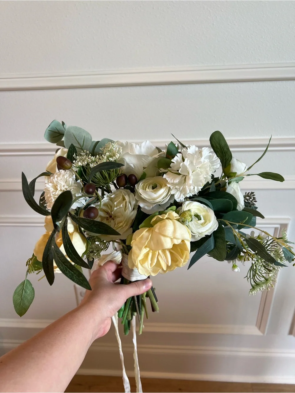 White and Cream Faux Bridal Bouquet, Faux Florals, Silk Bridal Bouquet